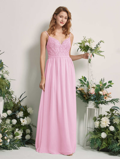 Carlyna Robe Trapèze Col V Longueur ras du sol Froncé Demoiselle d'honneur Rose Bonbon #couleur_rose-bonbon