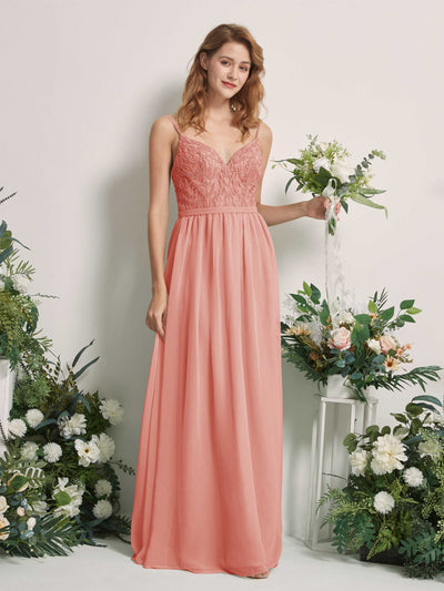 Carlyna Robe Trapèze Col V Longueur ras du sol Froncé Demoiselle d'honneur Rose Champagne #couleur_rose-champagne