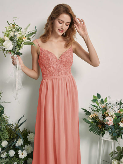 Carlyna Robe Trapèze Col V Longueur ras du sol Froncé Demoiselle d'honneur Rose Champagne #couleur_rose-champagne