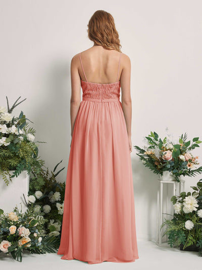 Carlyna Robe Trapèze Col V Longueur ras du sol Froncé Demoiselle d'honneur Rose Champagne #couleur_rose-champagne