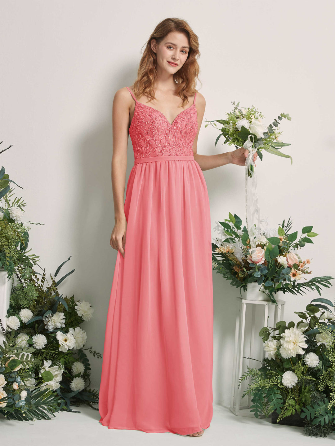 Carlyna Robe Trapèze Col V Longueur ras du sol Froncé Demoiselle d&