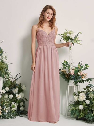 Carlyna Robe Trapèze Col V Longueur ras du sol Froncé Demoiselle d'honneur Rose Poussiéreux #couleur_rose-poussi-reux