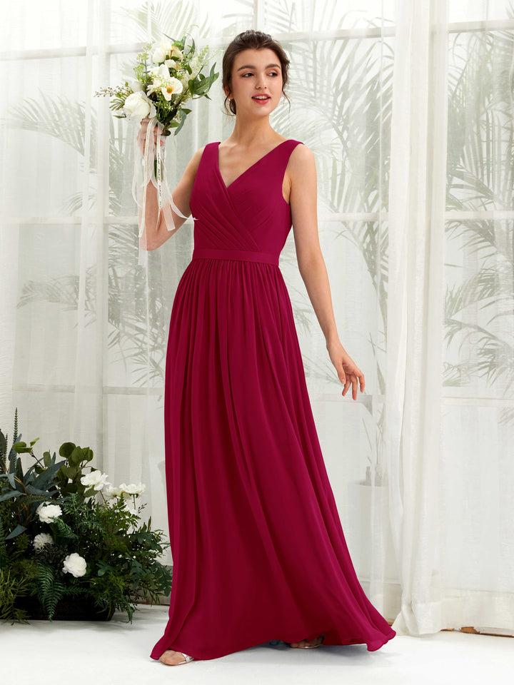 Carlyna Robe trapèze col V longueur ras du sol froncé demoiselle d&