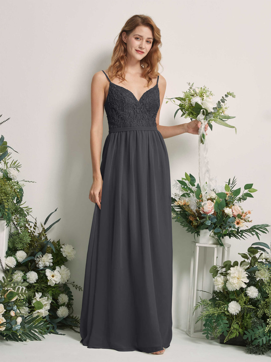 Carlyna Robe Trapèze Col V Longueur ras du sol Froncé Demoiselle d&
