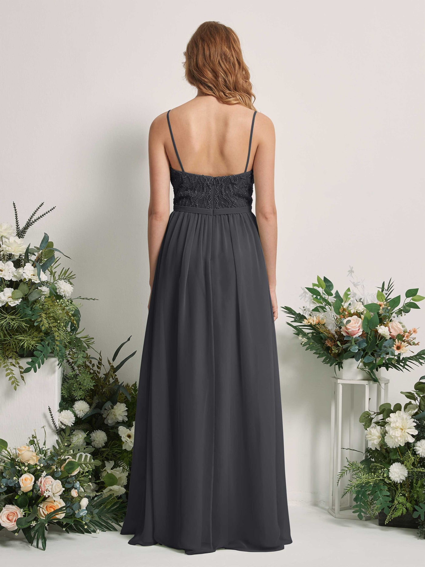 Carlyna Robe Trapèze Col V Longueur ras du sol Froncé Demoiselle d'honneur Étain #couleur_tain