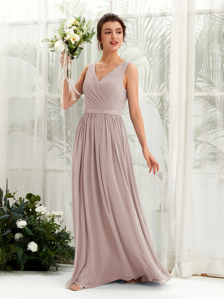 Carlyna Robe trapèze col V longueur ras du sol froncé demoiselle d&