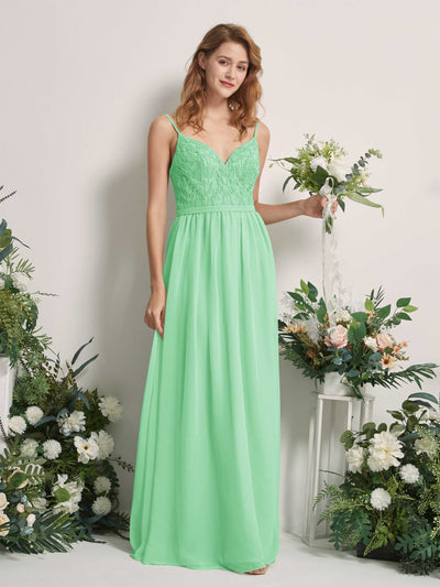 Carlyna Robe Trapèze Col V Longueur ras du sol Froncé Demoiselle d'honneur Vert Menthe #couleur_vert-menthe