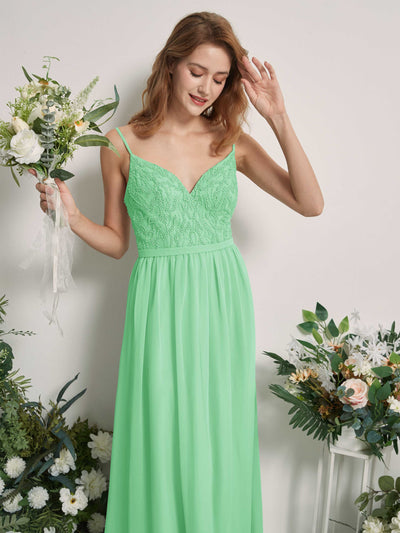 Carlyna Robe Trapèze Col V Longueur ras du sol Froncé Demoiselle d'honneur Vert Menthe #couleur_vert-menthe