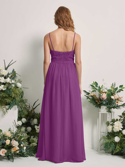 Carlyna Robe Trapèze Col V Longueur ras du sol Froncé Demoiselle d'honneur Violet #couleur_violet