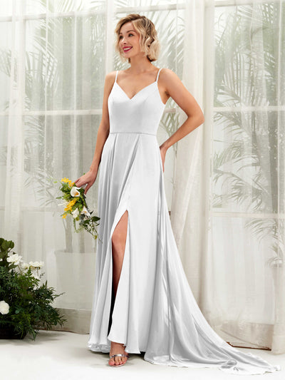Carlyna Robe trapèze col V longueur ras du sol mousseline demoiselle d'honneur Blanc #couleur_blanc