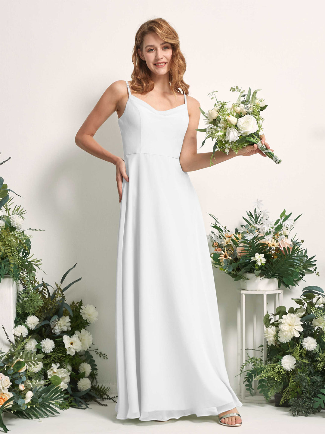 Carlyna Robe trapèze col V longueur ras du sol mousseline demoiselle d&