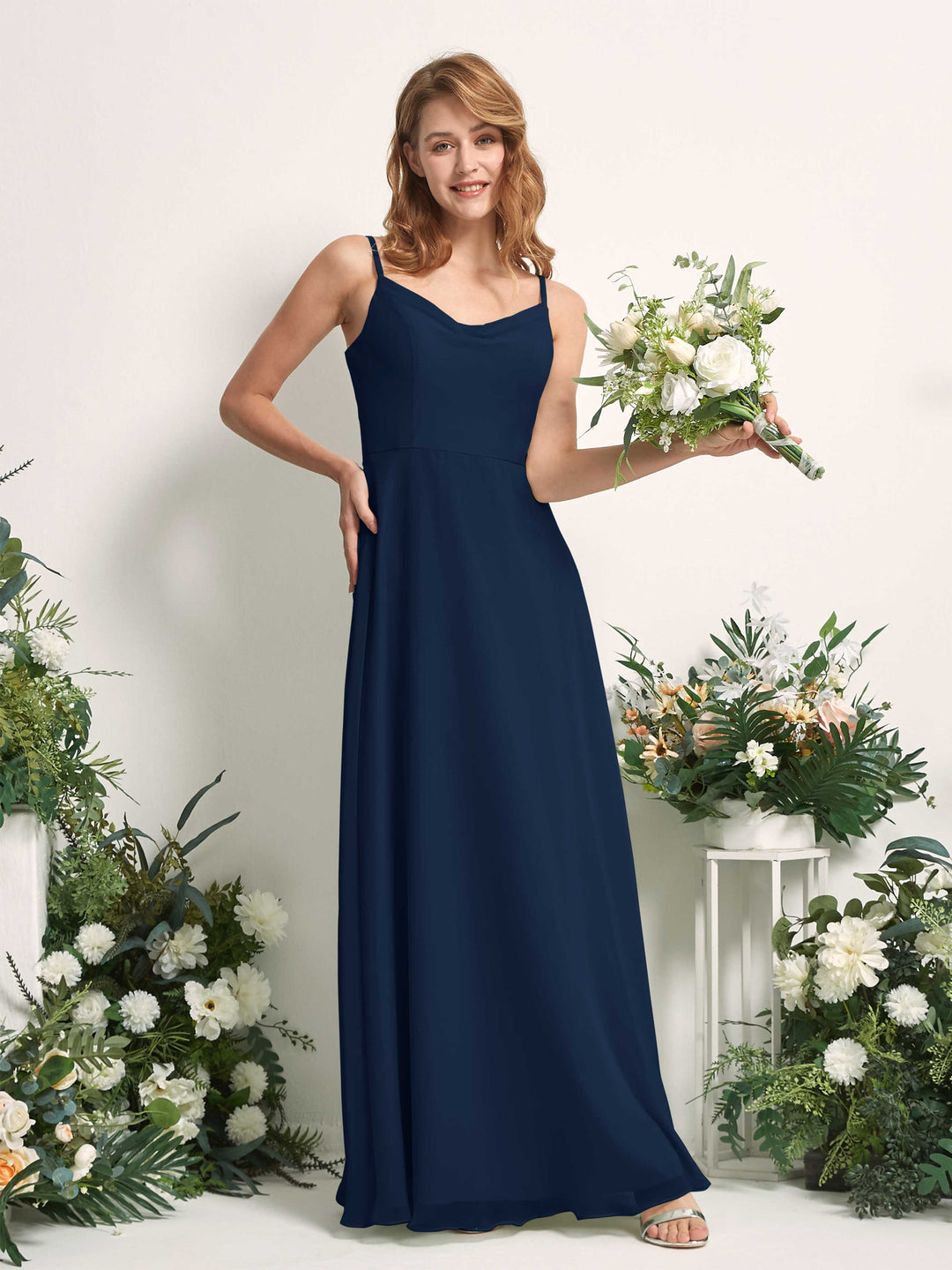 Carlyna Robe trapèze col V longueur ras du sol mousseline demoiselle d&