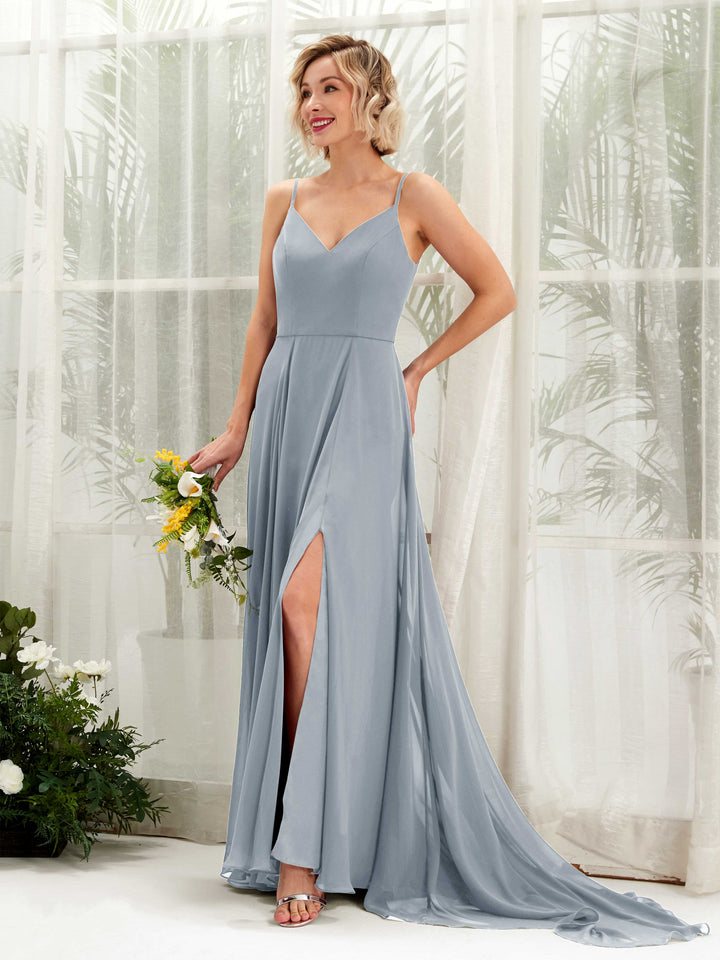 Carlyna Robe trapèze col V longueur ras du sol mousseline demoiselle d&