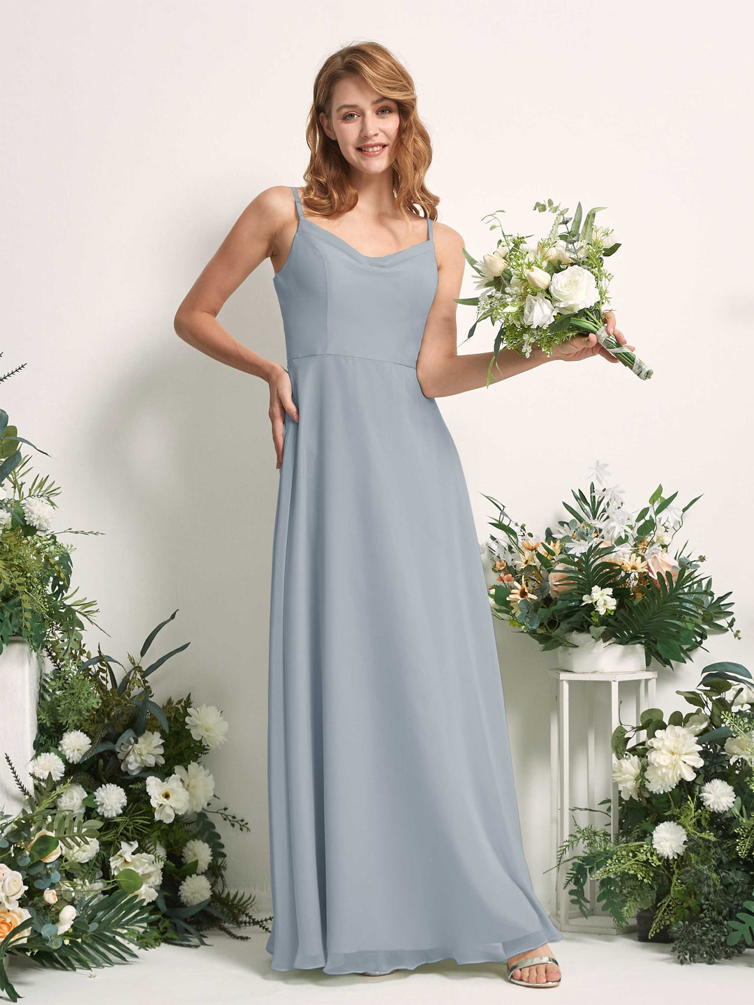 Carlyna Robe trapèze col V longueur ras du sol mousseline demoiselle d&