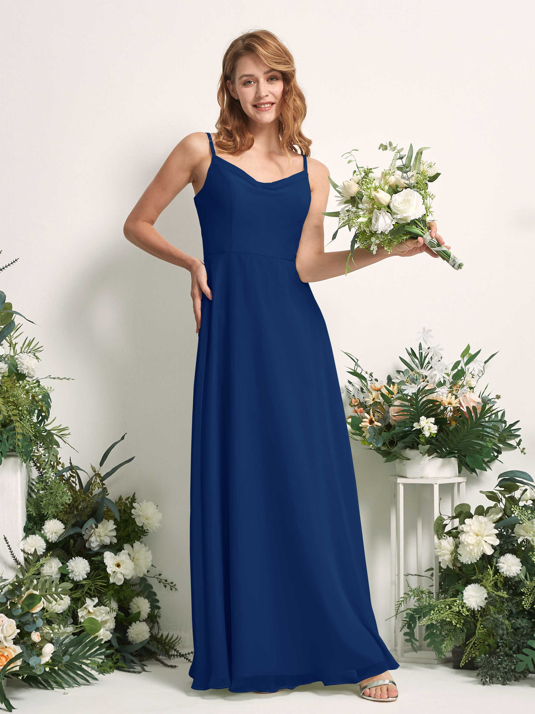 Carlyna Robe trapèze col V longueur ras du sol mousseline demoiselle d&