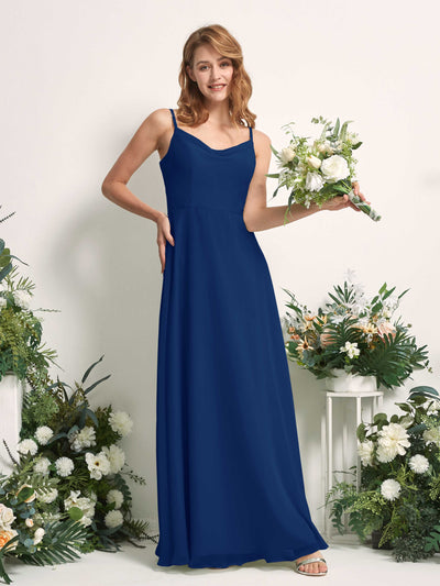 Carlyna Robe trapèze col V longueur ras du sol mousseline demoiselle d'honneur Bleu Roi #couleur_bleu-roi