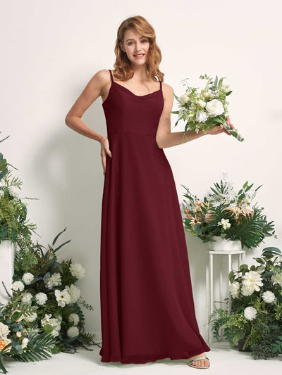 Carlyna Robe trapèze col V longueur ras du sol mousseline demoiselle d'honneur Bordeaux #couleur_bordeaux