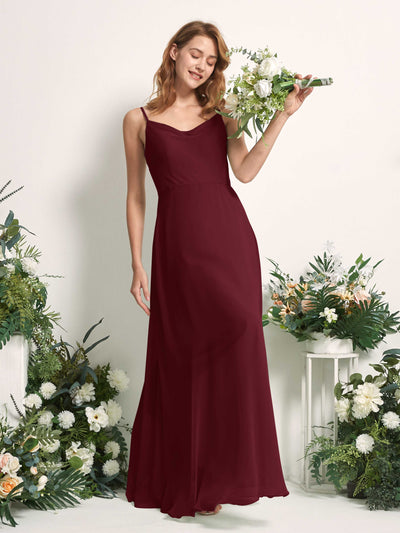 Carlyna Robe trapèze col V longueur ras du sol mousseline demoiselle d'honneur Bordeaux #couleur_bordeaux