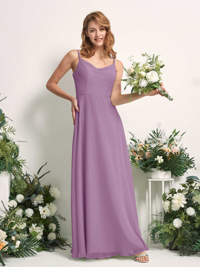 Carlyna Robe trapèze col V longueur ras du sol mousseline demoiselle d'honneur Brume Orchidée #couleur_brume-orchid-e