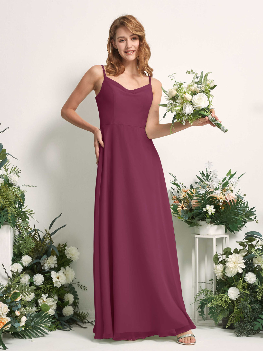 Carlyna Robe trapèze col V longueur ras du sol mousseline demoiselle d&