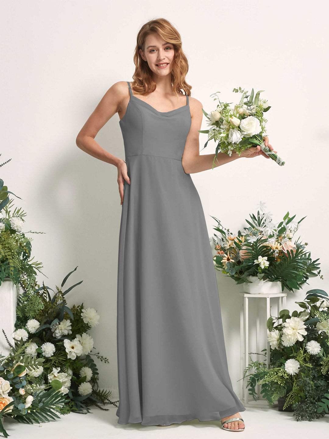 Carlyna Robe trapèze col V longueur ras du sol mousseline demoiselle d&