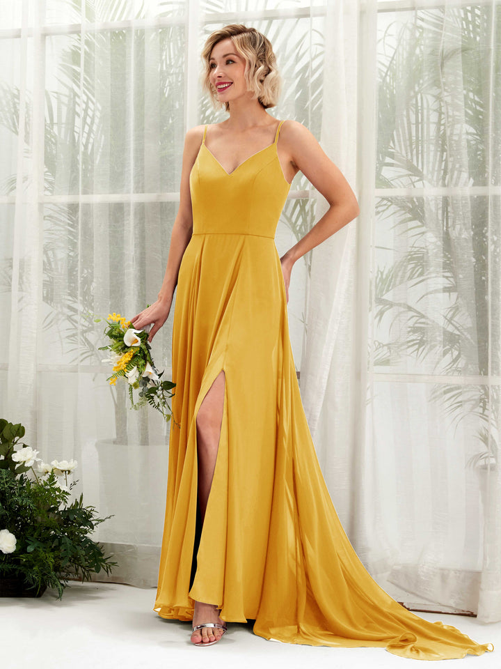 Carlyna Robe trapèze col V longueur ras du sol mousseline demoiselle d&