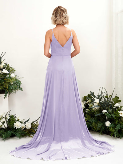 Carlyna Robe trapèze col V longueur ras du sol mousseline demoiselle d'honneur Lilas #couleur_lilas