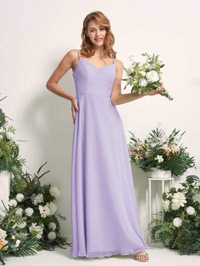 Carlyna Robe trapèze col V longueur ras du sol mousseline demoiselle d'honneur Lilas #couleur_lilas