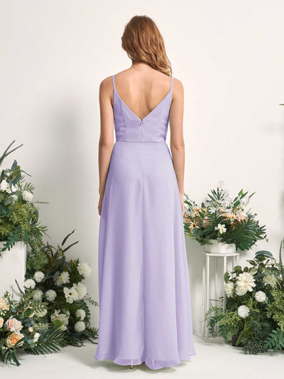 Carlyna Robe trapèze col V longueur ras du sol mousseline demoiselle d'honneur Lilas #couleur_lilas