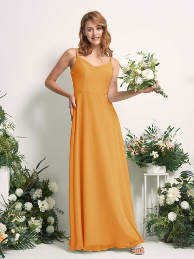 Carlyna Robe trapèze col V longueur ras du sol mousseline demoiselle d'honneur Mangue #couleur_mangue