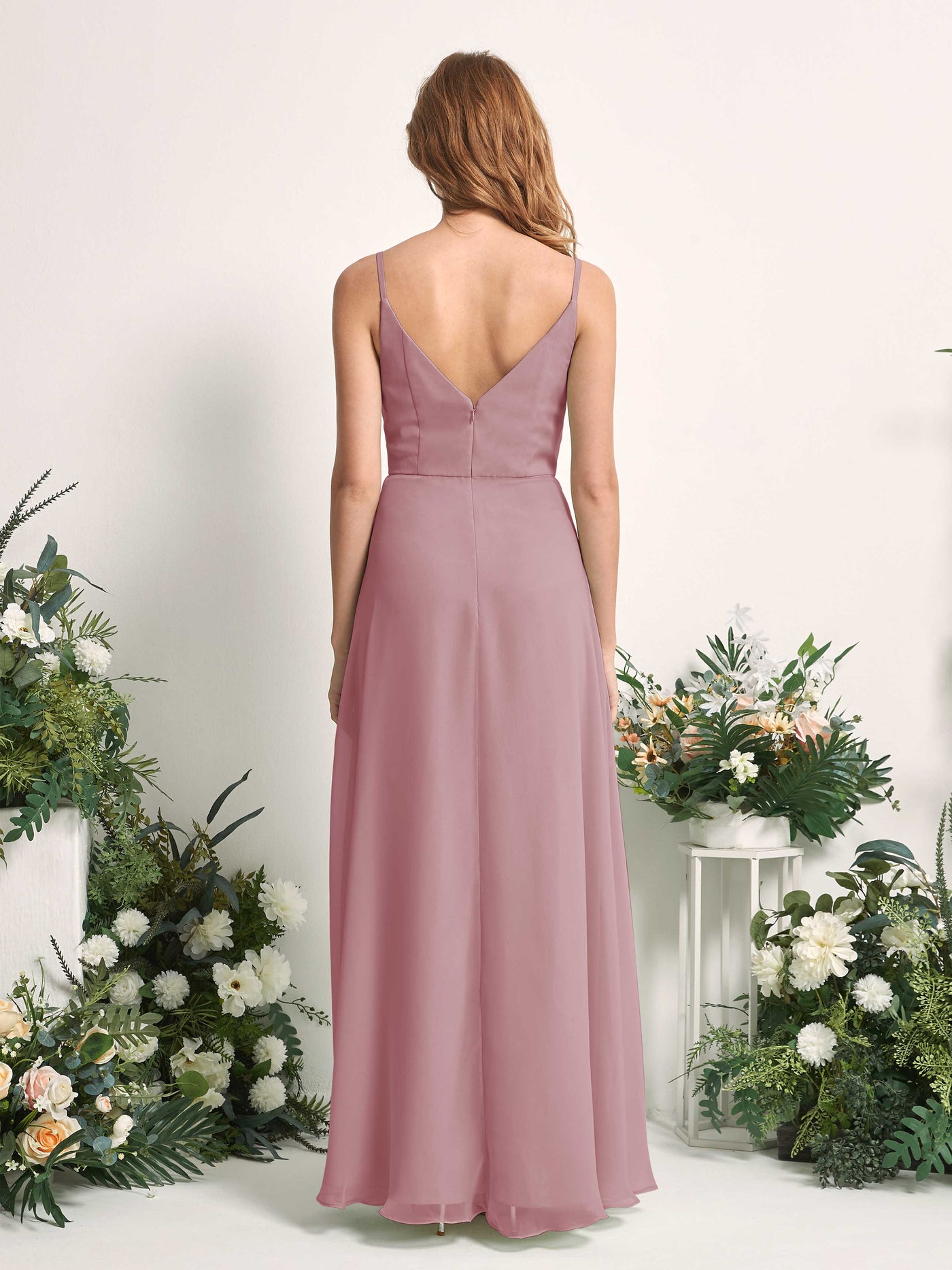 Carlyna Robe trapèze col V longueur ras du sol mousseline demoiselle d'honneur Mauve Vintage #couleur_mauve-vintage