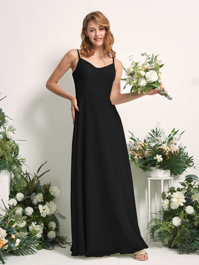 Carlyna Robe trapèze col V longueur ras du sol mousseline demoiselle d'honneur Noir #couleur_noir