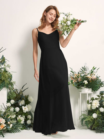 Carlyna Robe trapèze col V longueur ras du sol mousseline demoiselle d'honneur Noir #couleur_noir
