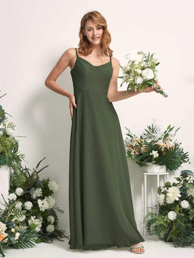 Carlyna Robe trapèze col V longueur ras du sol mousseline demoiselle d'honneur Olive Martini #couleur_olive-martini