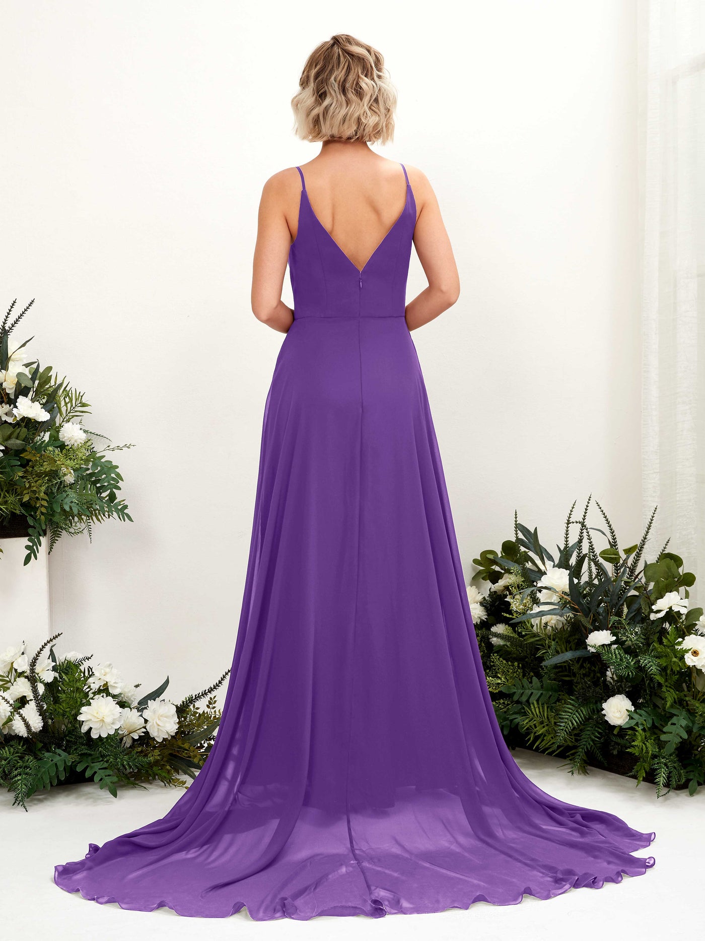 Carlyna Robe trapèze col V longueur ras du sol mousseline demoiselle d'honneur Régence #couleur_r-gence