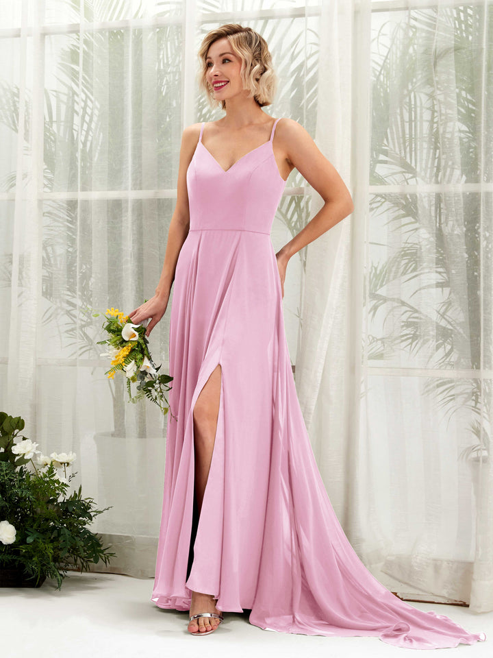 Carlyna Robe trapèze col V longueur ras du sol mousseline demoiselle d&