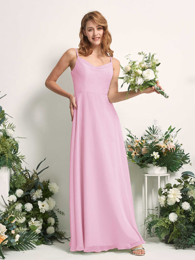 Carlyna Robe trapèze col V longueur ras du sol mousseline demoiselle d'honneur Rose Bonbon #couleur_rose-bonbon
