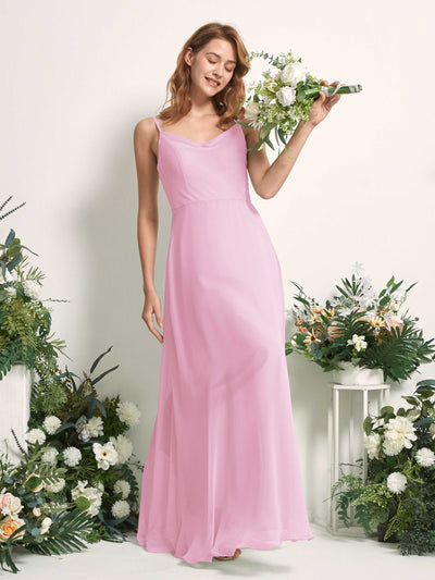 Carlyna Robe trapèze col V longueur ras du sol mousseline demoiselle d'honneur Rose Bonbon #couleur_rose-bonbon