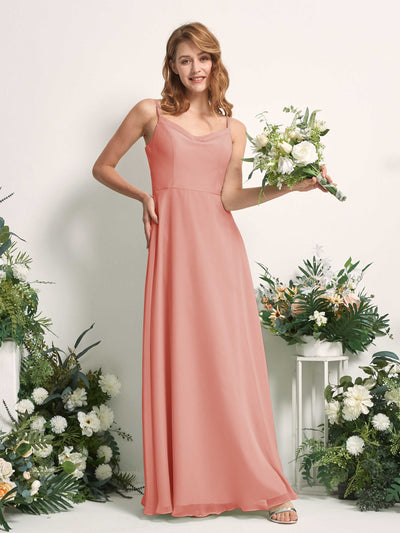 Carlyna Robe trapèze col V longueur ras du sol mousseline demoiselle d'honneur Rose Champagne #couleur_rose-champagne