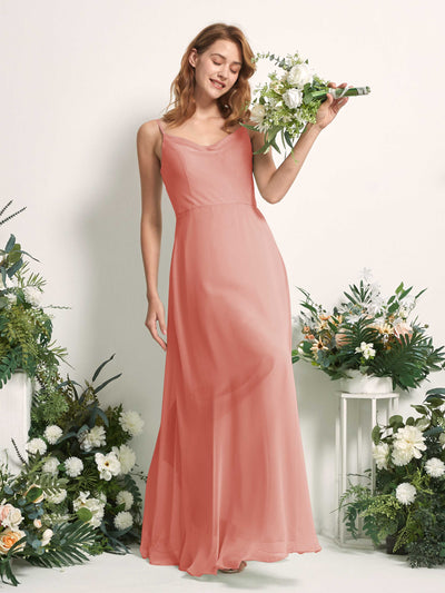 Carlyna Robe trapèze col V longueur ras du sol mousseline demoiselle d'honneur Rose Champagne #couleur_rose-champagne