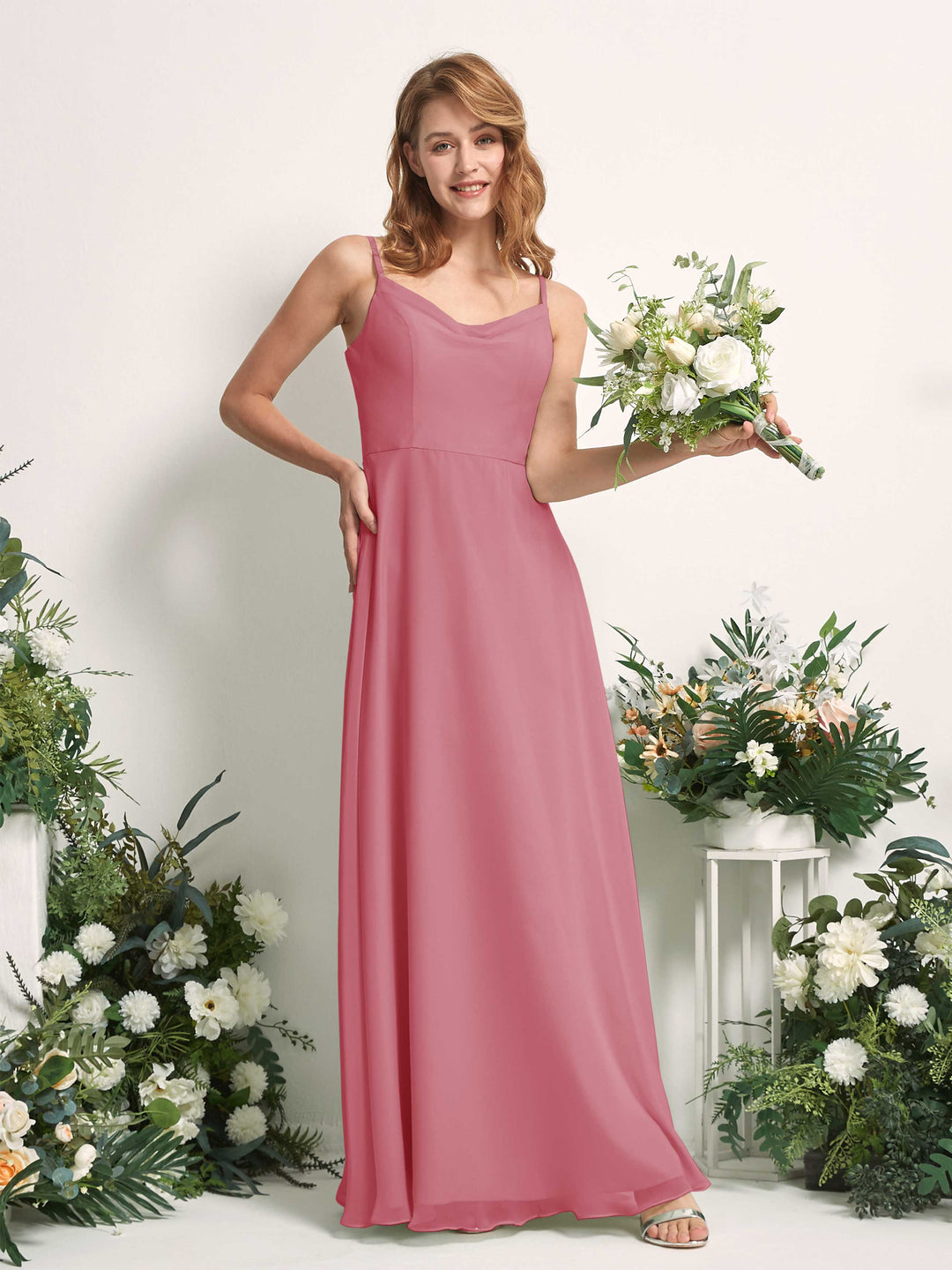 Carlyna Robe trapèze col V longueur ras du sol mousseline demoiselle d&
