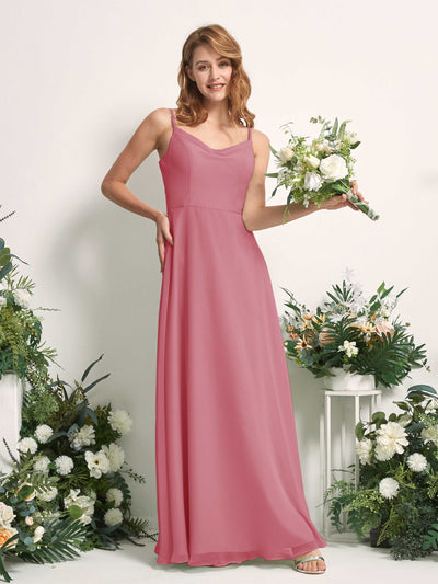 Carlyna Robe trapèze col V longueur ras du sol mousseline demoiselle d'honneur Rose Du Désert #couleur_rose-du-d-sert