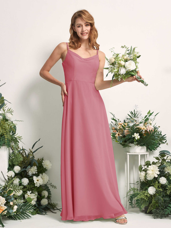 Carlyna Robe trapèze col V longueur ras du sol mousseline demoiselle d&
