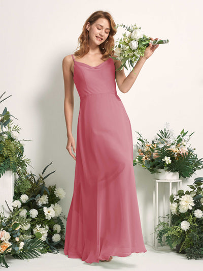 Carlyna Robe trapèze col V longueur ras du sol mousseline demoiselle d'honneur Rose Du Désert #couleur_rose-du-d-sert