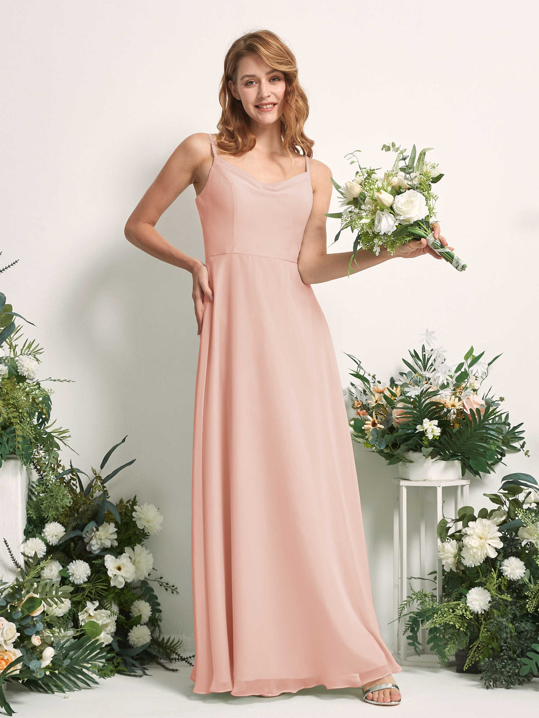 Carlyna Robe trapèze col V longueur ras du sol mousseline demoiselle d&