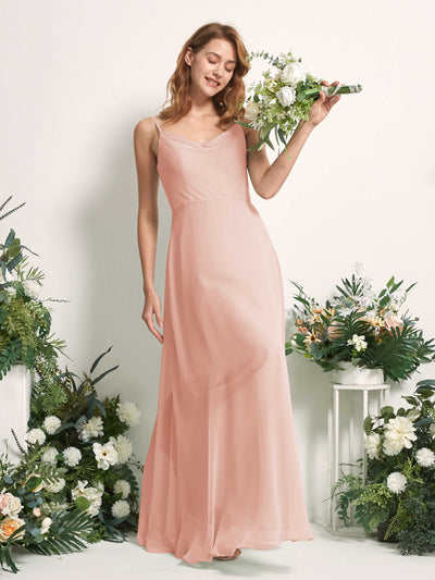 Carlyna Robe trapèze col V longueur ras du sol mousseline demoiselle d'honneur Rose Perle #couleur_rose-perle