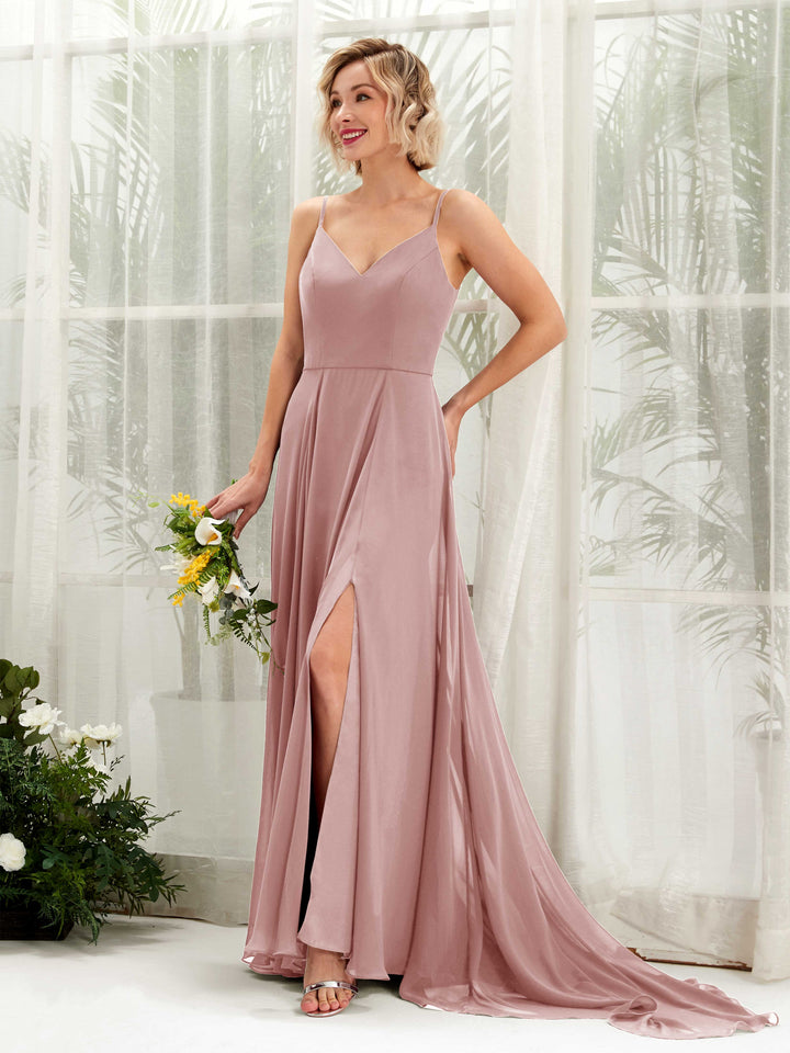 Carlyna Robe trapèze col V longueur ras du sol mousseline demoiselle d&