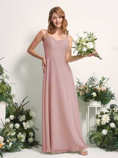 Carlyna Robe trapèze col V longueur ras du sol mousseline demoiselle d'honneur Rose Poussiéreux #couleur_rose-poussi-reux