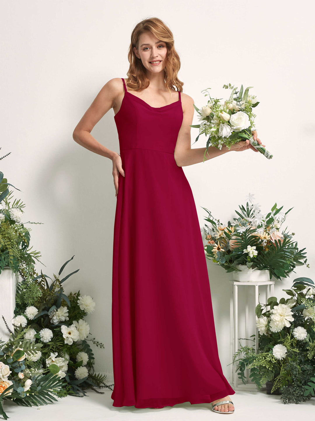 Carlyna Robe trapèze col V longueur ras du sol mousseline demoiselle d&
