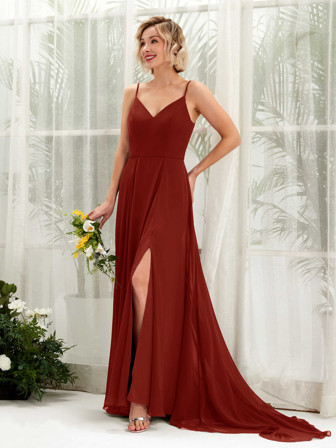 Carlyna Robe trapèze col V longueur ras du sol mousseline demoiselle d&